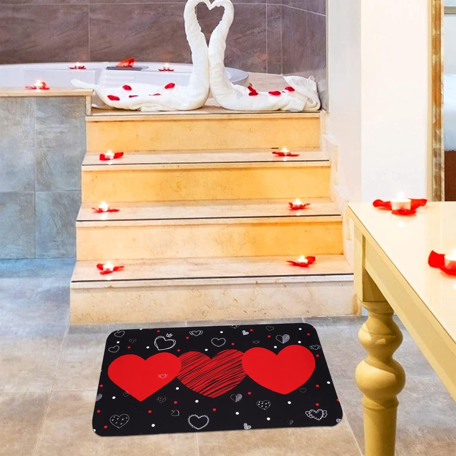 Valentine''s Day Area Rug, Red Heart Doormat, Love Heart with Black Background Floor Mat with Rubber Backing Non-Slip for Bedroom Living Room Valentines Decoration Gift, 18 x 30 Inch