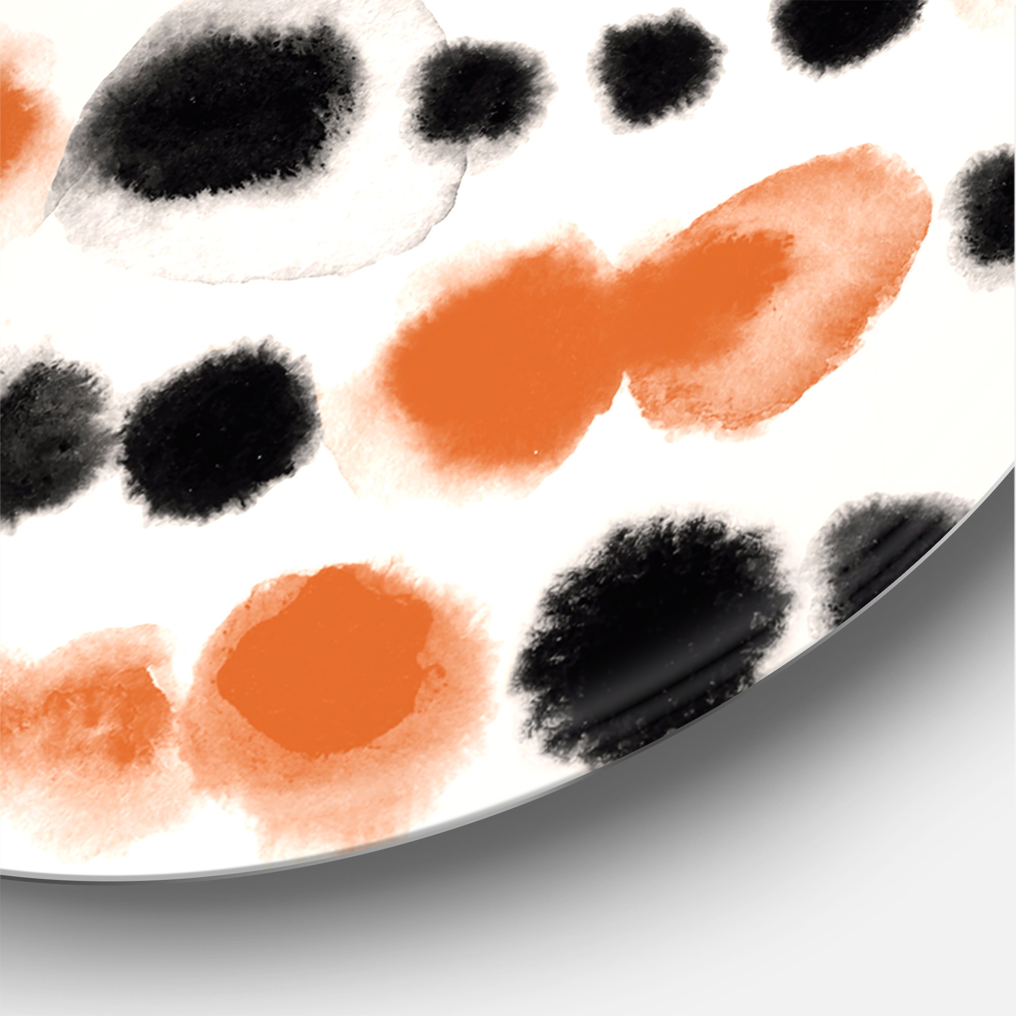 Designart 'Orange and Black Polka Dots' Modern Circle Metal Wall Art 29x29 - Disc of 29