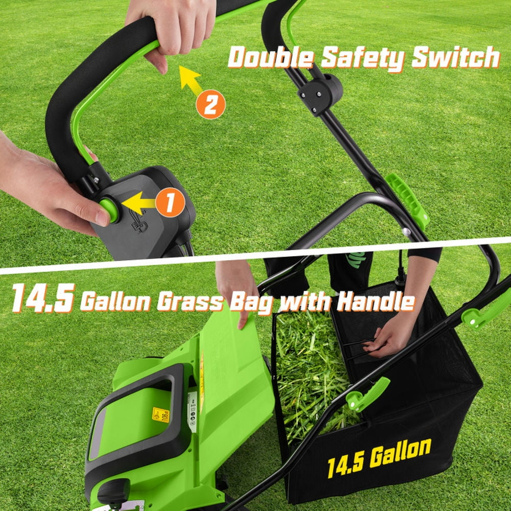 Spaco 16-Inch Electric Lawn Dethatcher and Scarifier with Collection Bag-Green