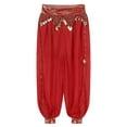 thumbnail image 5 of Sholeno Women Belly Dance Costume Pants Side Split Shiny Beads Tassels Harem Pants Arabic Halloween Red One Size, 5 of 8