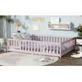 thumbnail image 6 of Full Size Floor Bed with Fence & Door, Rubber Wood Construction, Safety Guardrails, Pink, 6 of 9