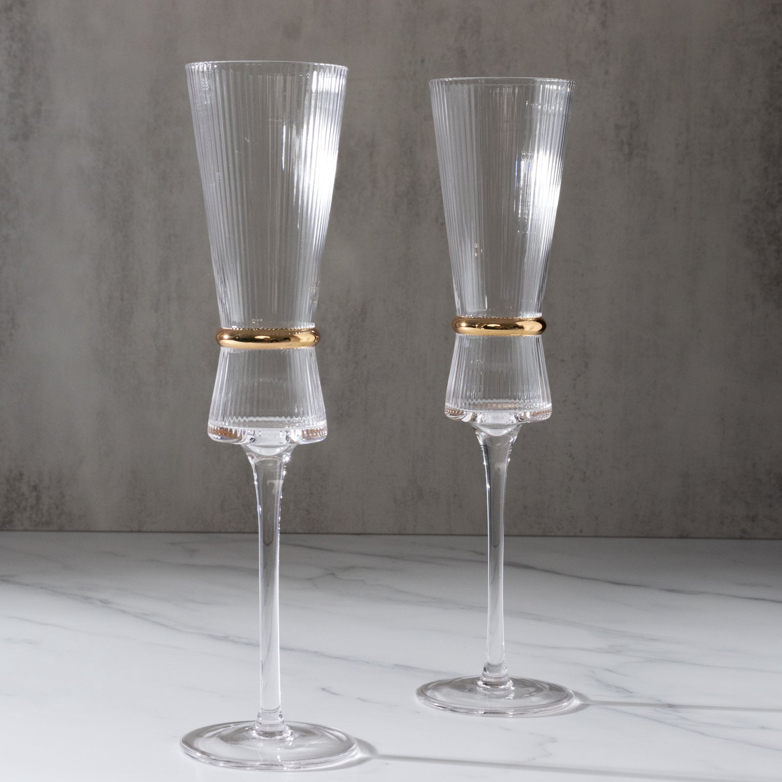 Efavormart 6-Pack Champagne Flutes – 6oz Real Glass, Clear Ribbed Stemware with Gold Ring Accent, Elegant Toasting Glasses for Weddings, Parties & Celebrations – 10" Tall