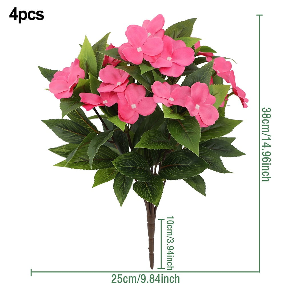 Vibrant 4 Pcs Artificial Impatiens Flowers For Year-Round Outdoor Decor!