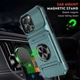 thumbnail image 3 of For Apple iPhone 16 Pro Phone Case with Finger Ring Holder Kickstand, Card Slots，Heavy Duty Shockproof Rugged Protective Working with Magnetic Car Phone Mount,Green,For iPhone 16 Pro, 3 of 7