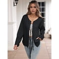 thumbnail image 6 of Sweaters for Women Trendy Fall Winter Open Front Long Sleeve Button Down Cropped Lady Jacket Black S, 6 of 9