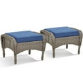 thumbnail image 3 of POCASSY Wicker Outdoor Ottoman, All Weather Gray Wicker Patio Footstools with Polyester Olefin Cushion, 250lbs Load Capacity for Porch, Balcony, Garden - Set of 2, Gray/Blue, 3 of 7