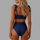 thumbnail image 5 of Trajes de baño para mujer, traje de baño de bikini de tirantes sin espalda de color liso para mujer, conjunto de bikini con bloques de color y hombros descubiertos, trajes de baño para mujer, trajes d, 5 of 5