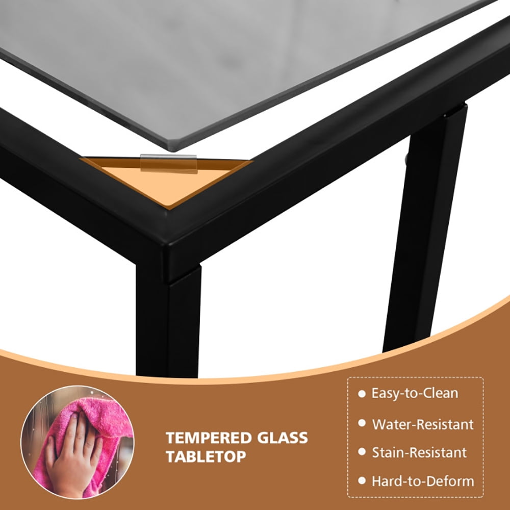 Finihen End Table, Stand Desk, Coffee Side Table with Glass Top, Sofa Side Table, Bed Side Table, for Living Room, Bedroom, Black Finihen End Table, Stand Desk, Coffee Side Table with Glass Top, Sofa Side Table, Bed Side Table, for Living Room, Bedroom, Black