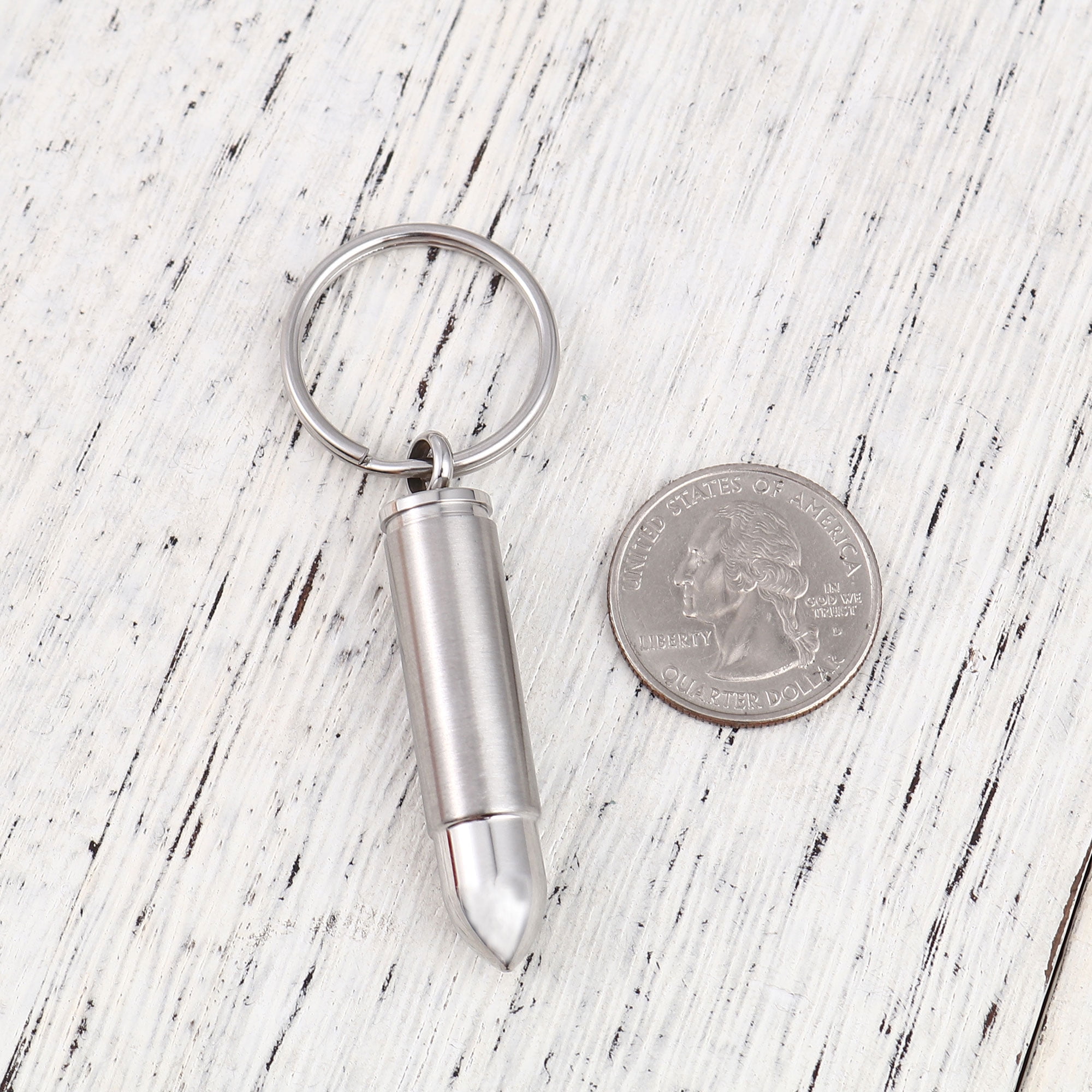 Silver Stainless Steel Bullet Pendant Cremation Urn Keychain Cremation Urn for Human Ashes Key Ring Memorial Keepsake Jewelry with Free Funnel Kit and Velvet Jewelry Box