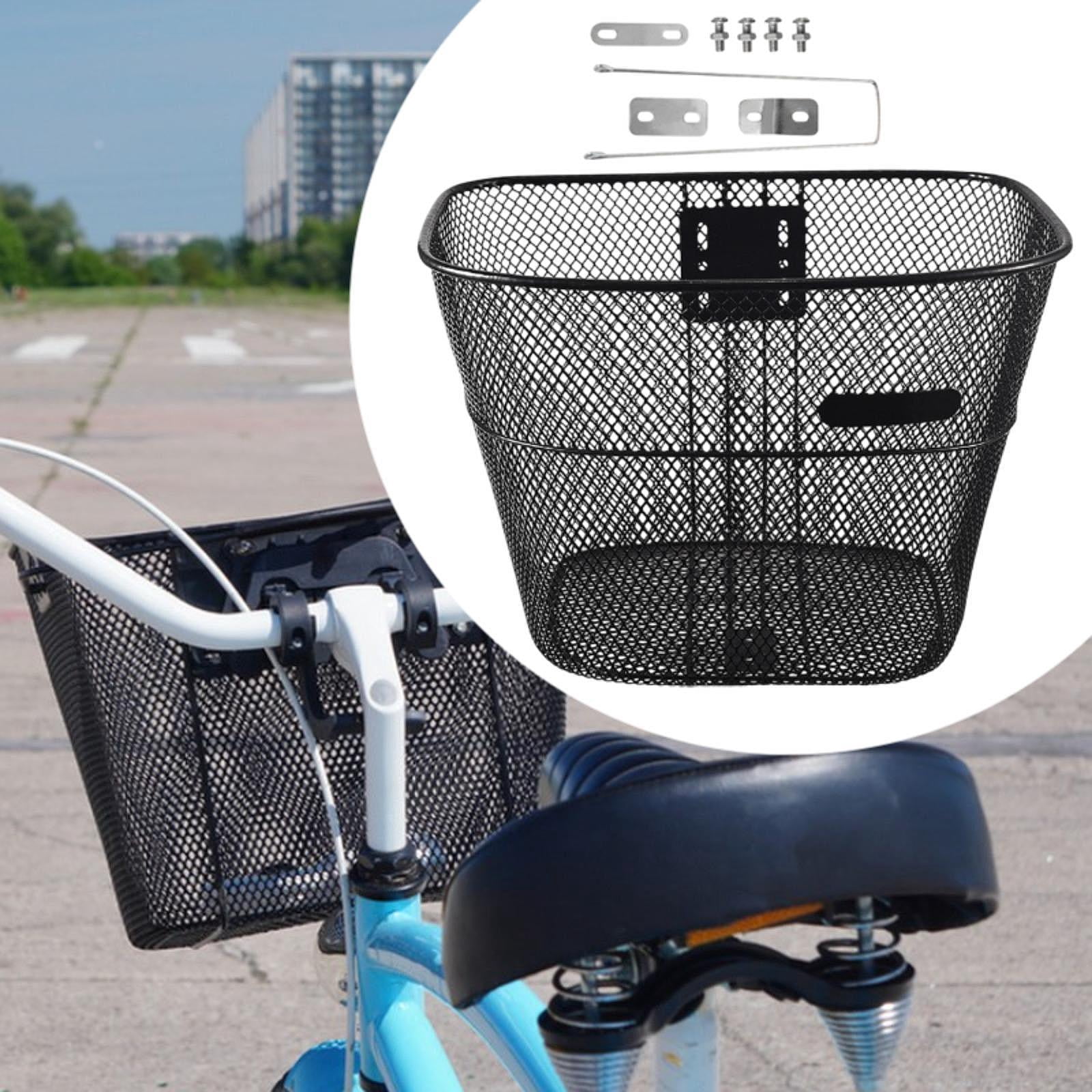 lacooooppia Bike Front Basket Metal Wire Cycling Accessory Black Universal Heavy Duty Basket Cargo Basket for Mountain Road Bikes M with Long Brace