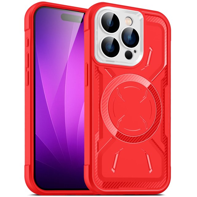 Feishell pour iPhone 15 Plus 6.7 Pouces Étui Magnétique Compatible avec la Recharge MagSafe, Protecteur d'Objectif de Caméra Intégré Protection de Grade Militaire Antichoc Anti-Rayures Étui de Téléphone, Rouge