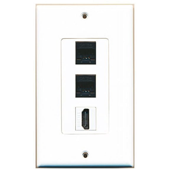 RiteAV - 1 Port HDMI 2 Port Cat5e Ethernet Black Wall Plate Decorative