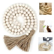 Wood Bead Garland with Tassels,Farmhouse Beads Rustic Wooden Beads Decorative 58inch Boho Beads Country Decor Wall Hanging Decor Coffee Table Decor