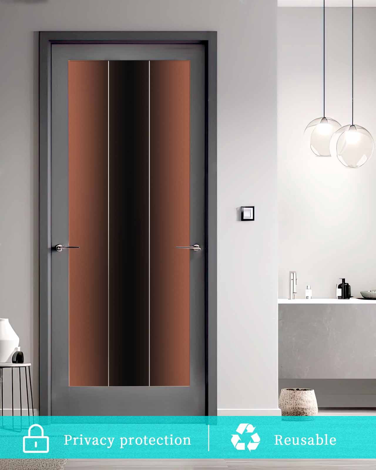 Window Privacy Film, Burnt Orange Black Ombre UV Sun Blocking Window Tint Film Heat Control One Way Blackout Window Film, Modern Abstract Gradient Color Art Non Adhesive Static Cling 35.4x78.7 In