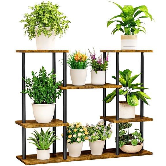 Seamika plant stand indoor, corner tiered metal plant shelf for Indoor Plants Multiple, Plant Rack Display Flower Holder for Living Room Patio,Black