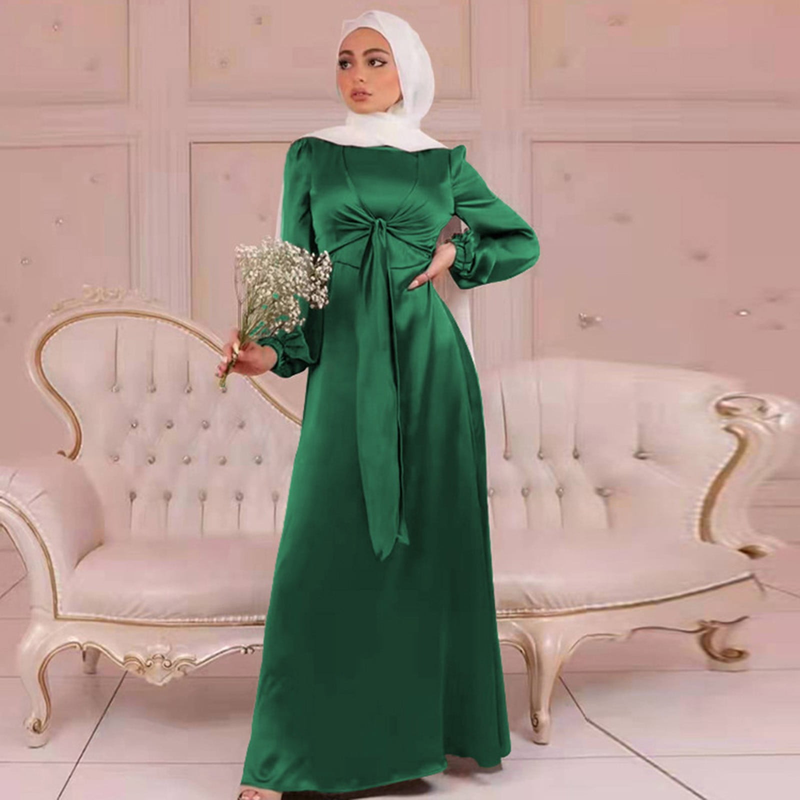 Satin Appliques Beaded Long Sleeve Muslim Evening Dresses Hijab Formal  Party Gown Islamic Women Arabic Kaftan Robes De Soirée - AliExpress