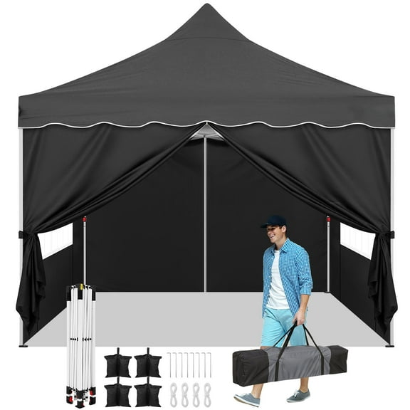 COBIZI 10x10 Pop up Canopy with 4 Removable Sidewalls, Sandbags, Stakes & Ropes, Upf 50  Easy Setup Canopy Tent Waterproof Outdoor Instant Portable Shelter for Business, Events, Vendor, Black