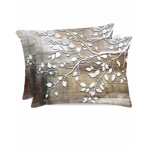 Hokiten King Size Pillow Cases Set of 2, Pillow Covers for Bed, White Branches Satin Pillowcases with Zipper for Hair/Skin, Pillow Protector Cover, Brown Beige Wooden Grain 20x36 Inches