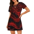thumbnail image 1 of Balery Red Dragon On Black Camisón de manga corta con cuello redondo para mujer, cómodo y elegante., 1 of 6
