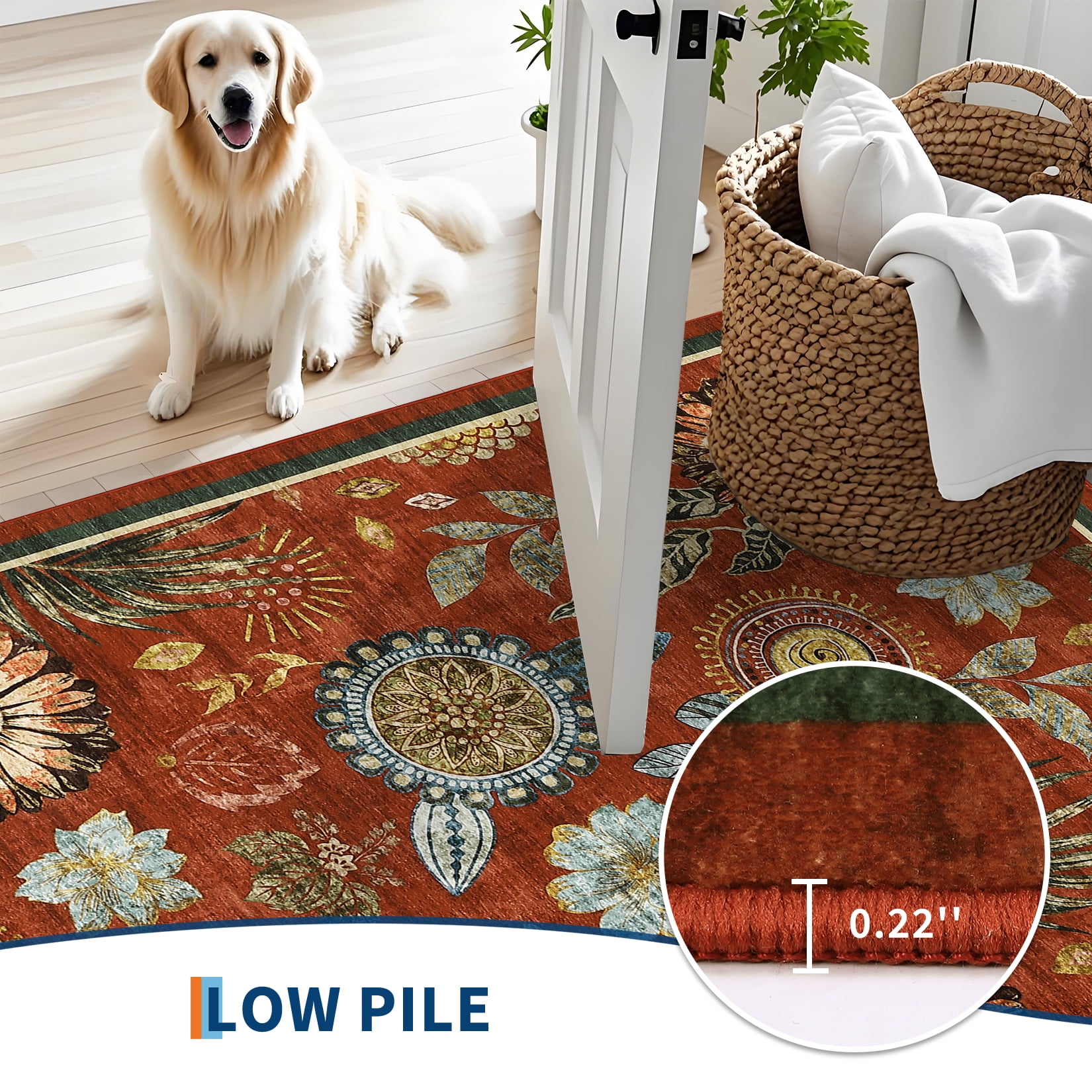 HOMERRY Area Rug 5' x 7' Throw Rugs for Living Room Modern Washable Indoor Floral Print Carpet, Red