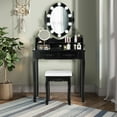 thumbnail image 3 of Giantex Vanity Table Set, Makeup Dressing Table w/Cushioned Stool & Lighted Mirror, Black, 3 of 9
