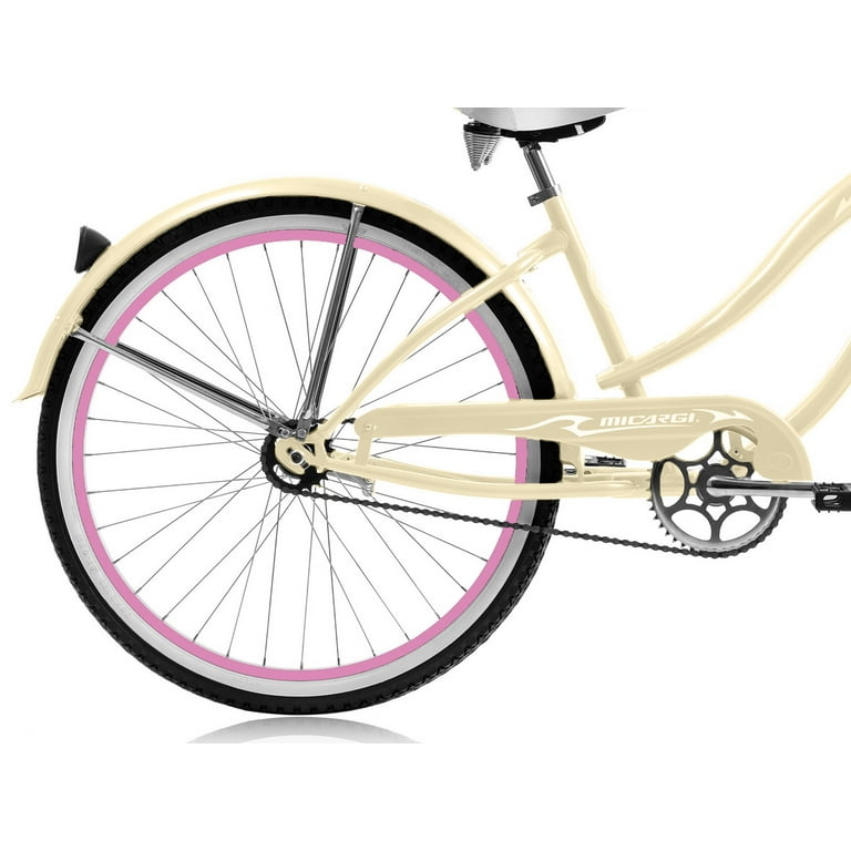 Wonder Wheels 26 In. Beach Cruiser Coaster Brake Single Speed Bicycle Bike Stainless Steel Spokes One Piece Crank Alloy Pink Rims 36 H With Fenders