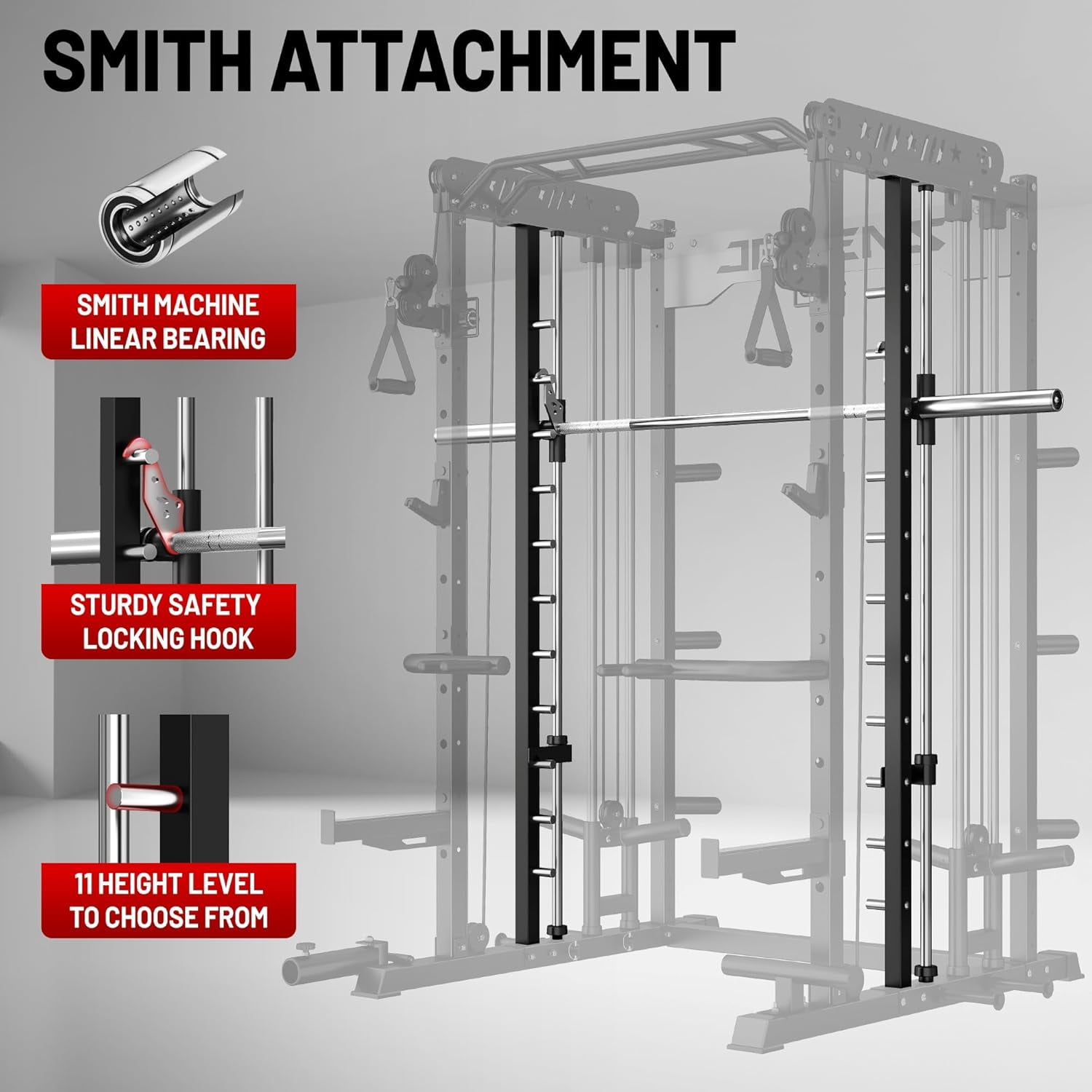 FORGEMUS Smith Machine Power Cage, 2000LBS All-in-One Squat Rack Multi-Function Home Gym System with Cable Crossover System for Adult