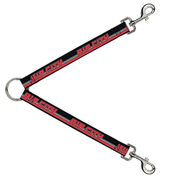 Buckle-Down Leash Splitter - RIP CITY Stripe Mesh Black Gray Red - 1" Wide - 30" Length
