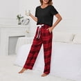 thumbnail image 6 of Plus Size Pajamas Sets for Women Long/Short Sleeve Crewneck Tops with Loose Plaid Long Pants Lounge Sets Sleepwear, 6 of 7