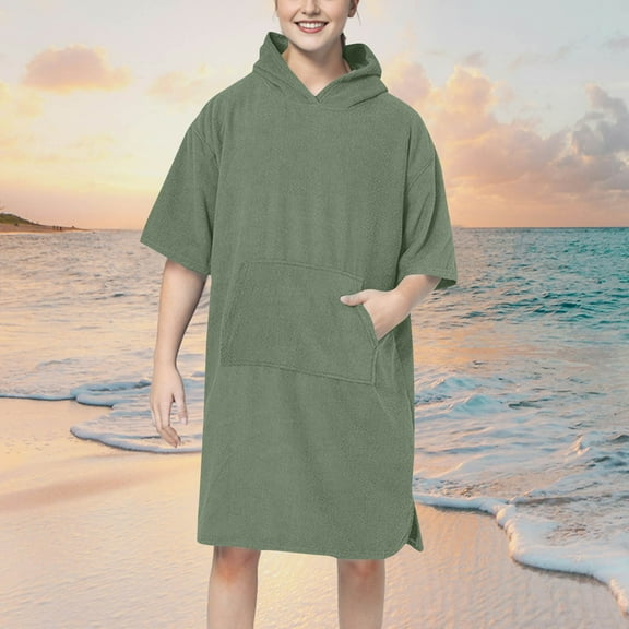 Censtreet Women's Hooded Long Sleeved Pocket Solid Color Cape Bathrobe