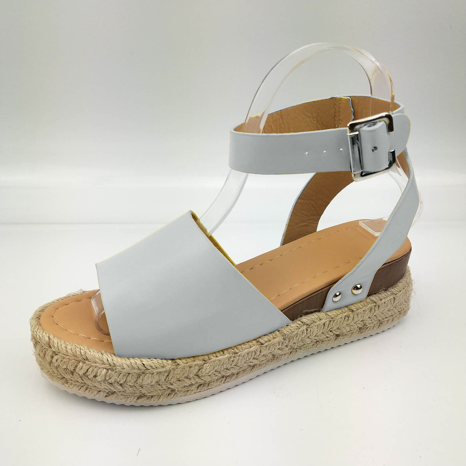 UTTOASFAY Sandals for Women Woman Summer Sandals Open Toe Casual Platform Wedge Shoes Casual Canvas Shoes Gray 8.5