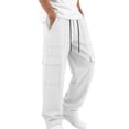 thumbnail image 2 of Danhjin Men's Cargo Pants Straight Leg Elastic Waist with Drawstring Work Casual Hiking Camping Pants Loose Solid Color Trousers with Pockets, 2 of 9