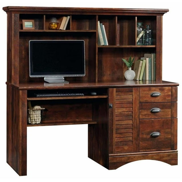 Bowery Hill Engineered Wood Computer Desk with Hutch in Curado Cherry