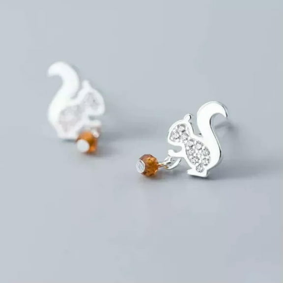 GKNET Real 925 Sterling Silver Squirrel-Shape Stud Earrings Fashion Women's Jewelry-Silver