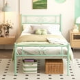thumbnail image 2 of Yoneston Twin Size Metal Platform Bed Frame with Headboard, 12.7” Single Bed Frame for Kids, Teens, Adult Bedroom Furniture, Mint Green, 2 of 5