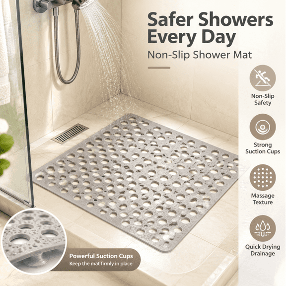 Non-Slip Bath Mat – Mildew Resistant & Anti-Mold Bathtub Mat in Khaki, Durable & Easy to Clean for Bathroom Safety(Khaki color)