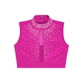 thumbnail image 3 of Hansber Kids Girls Lyrical Dance Crop Top Sleeveless Mock Neck Rhinestones Mesh Performance Cheerleading Tops Hot Pink 16, 3 of 5