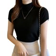 thumbnail image 1 of Chemises Demi-Col Roulé à Manches Courtes pour Femmes Tops Tricotés Tops Chemises Slim, 1 of 7