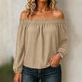 thumbnail image 2 of Tqcoqu Women's Off Shoulder Long Sleeve Cotton Linen Blouse, Elastic Ruffle Neckline Puff Sleeve Casual Solid Top, 2 of 8