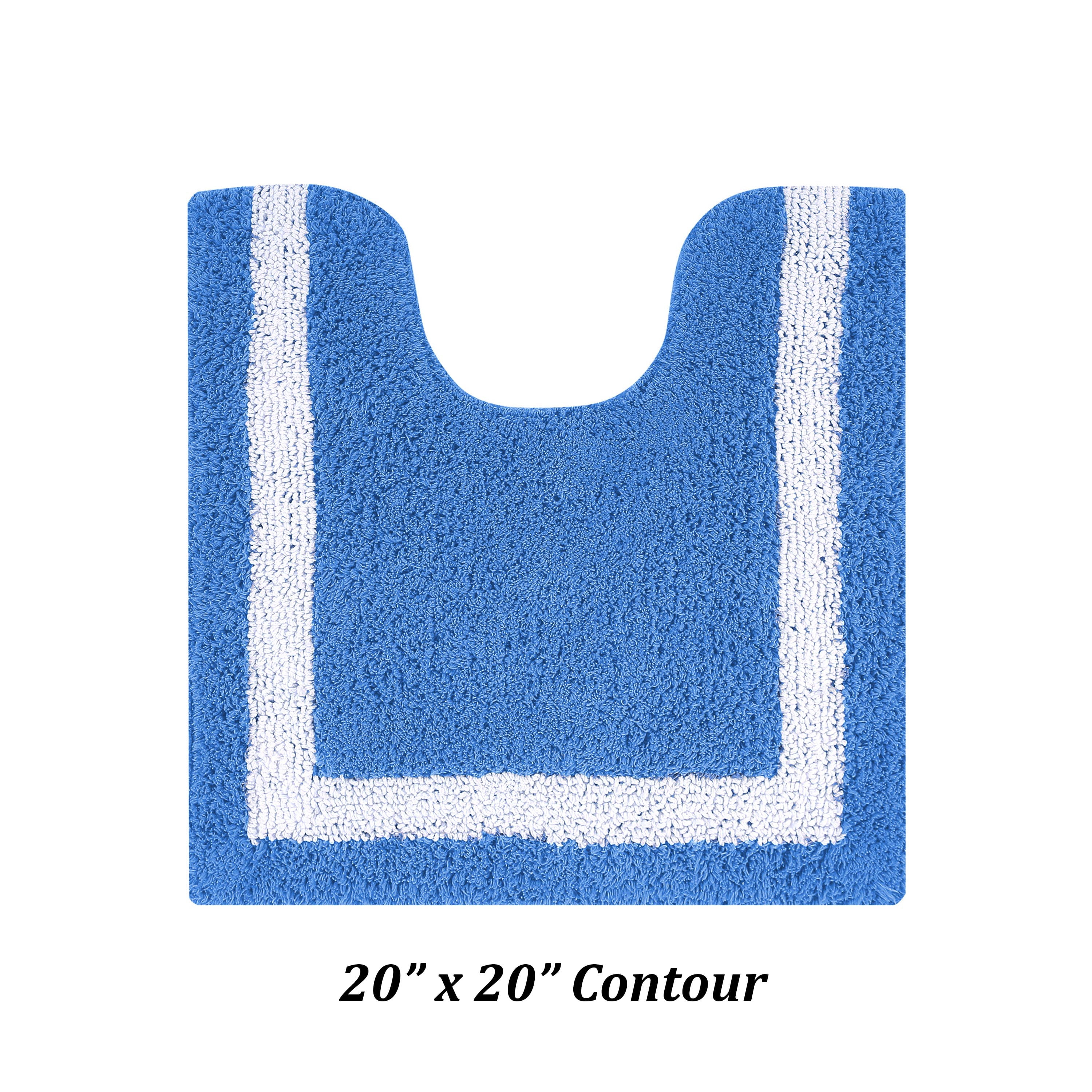 Better Trends 3 Piece Bathroom Rugs Set 100% Cotton Soft Bath Mat Water Absorbent, Reversible, Machine Washable, Bathroom Decor Toilet Base Contour Mat, Hotel Multi Collection - Dark Blue/White