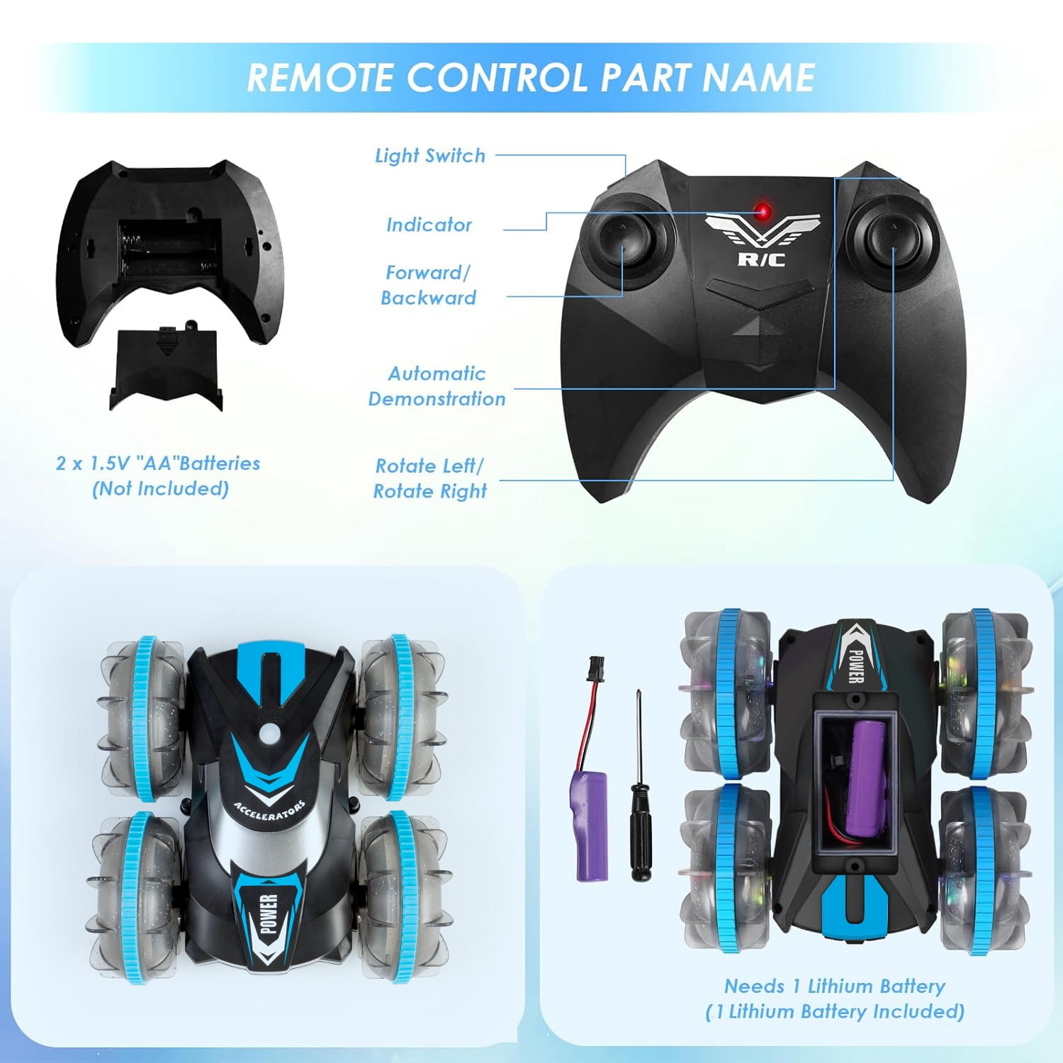 Remote Control Car, Amphibious 4WD RC Stunt Car, Waterproof RC Car 360° Flips Rotation 2.4GHz All Terrain RC Stunt Car with Lights for Boys Girls