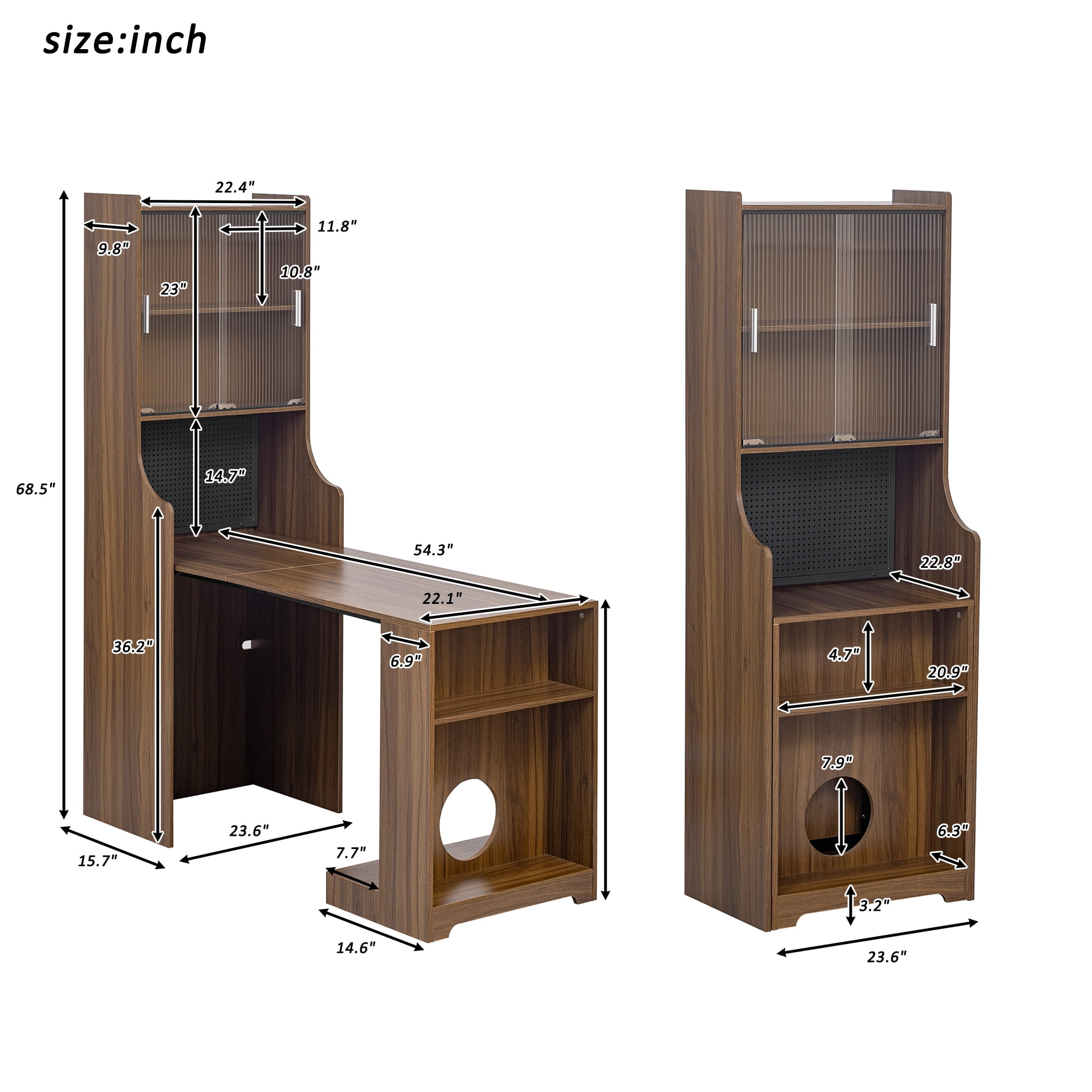 Euroco Mid-Century Walnut Vintage Multi-use Cabinet With Cat scratcher Bed cat furniture