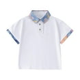 thumbnail image 2 of YUSIM Boys Color Block Polo Shirts- Cotton Short Sleeve Casual Formal Summer School Uniform White Size 3 T, 2 of 3