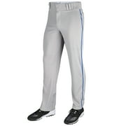 Triple Crown Open-Bottom Baseball Pants with Braid, Adult X-Large, Grey with Royal Braid