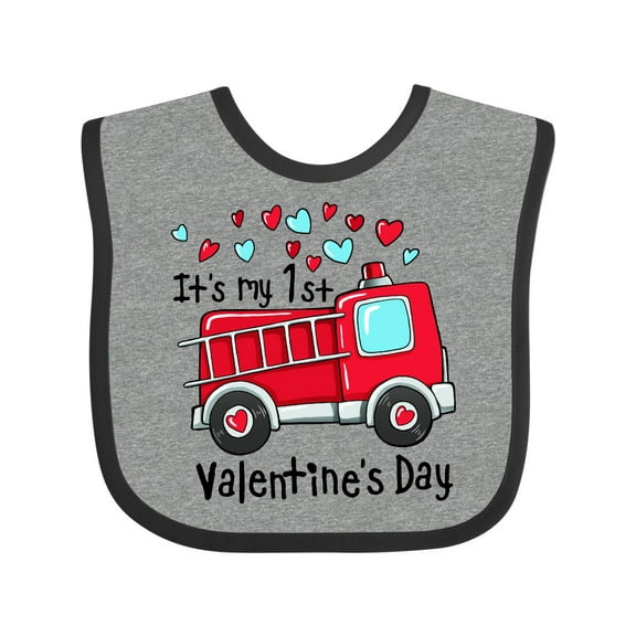 Inktastic It's My 1st Valentine's Day Fire Truck Boys or Girls Baby Bib