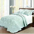 thumbnail image 2 of Home Soft Things 4-Piece Reversible Damask Embroidery Bedspread Set, Blue, Oversized Queen 110"x120", 2 of 7