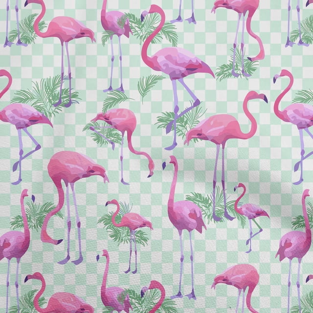 oneOone Rayon Fuschia Pink Fabric Check & Toucan Fabric For Sewing Printed Craft Fabric By The Yard 56 Inch Wide