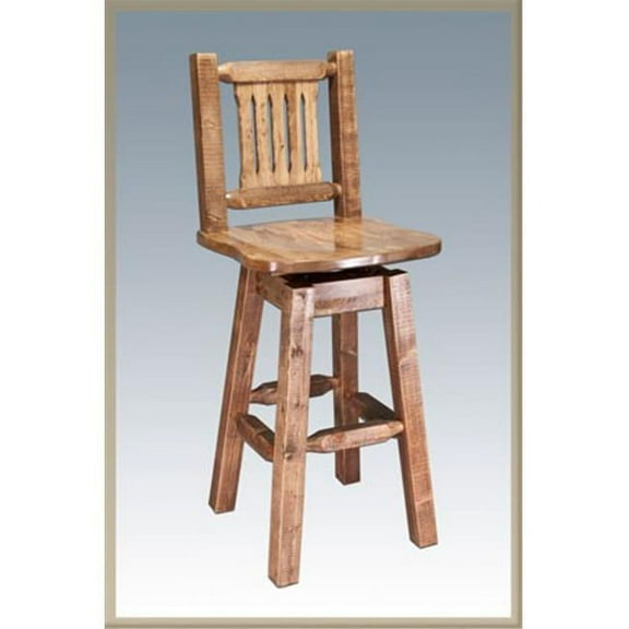 Homestead Collection Counter Height Barstool with Back & Swivel - Buckskin Upholstery, Stain & Lacquer