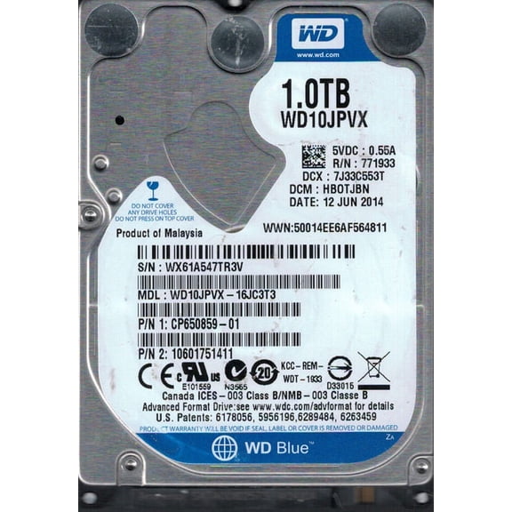 WD10JPVX-16JC3T3 DCM: HBOTJBN WX61A Western Digital 1TB