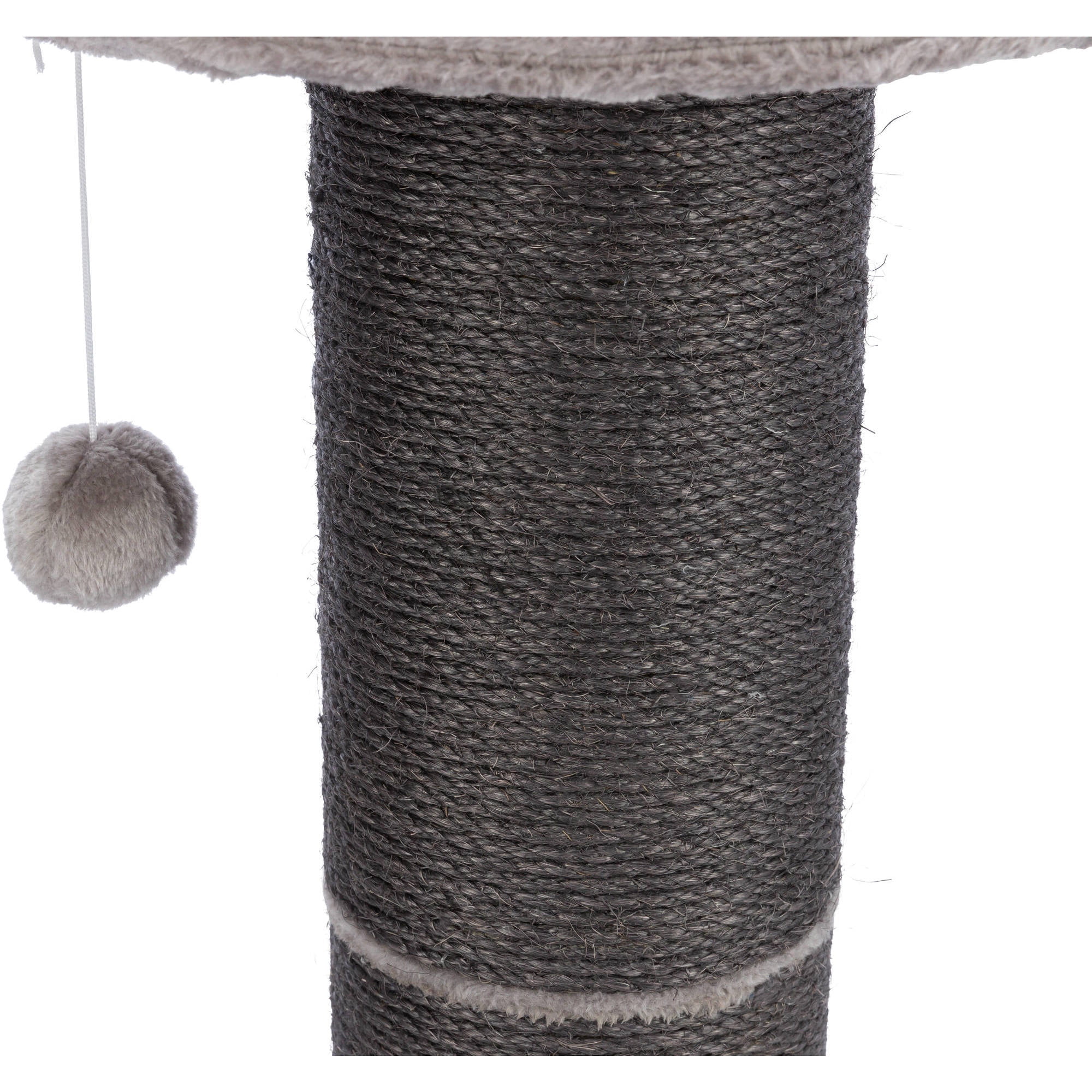 TRIXIE Pepino Sisal 35" Scratching Post with Plush Platform Bed and Dangling Cat Toy, Gray